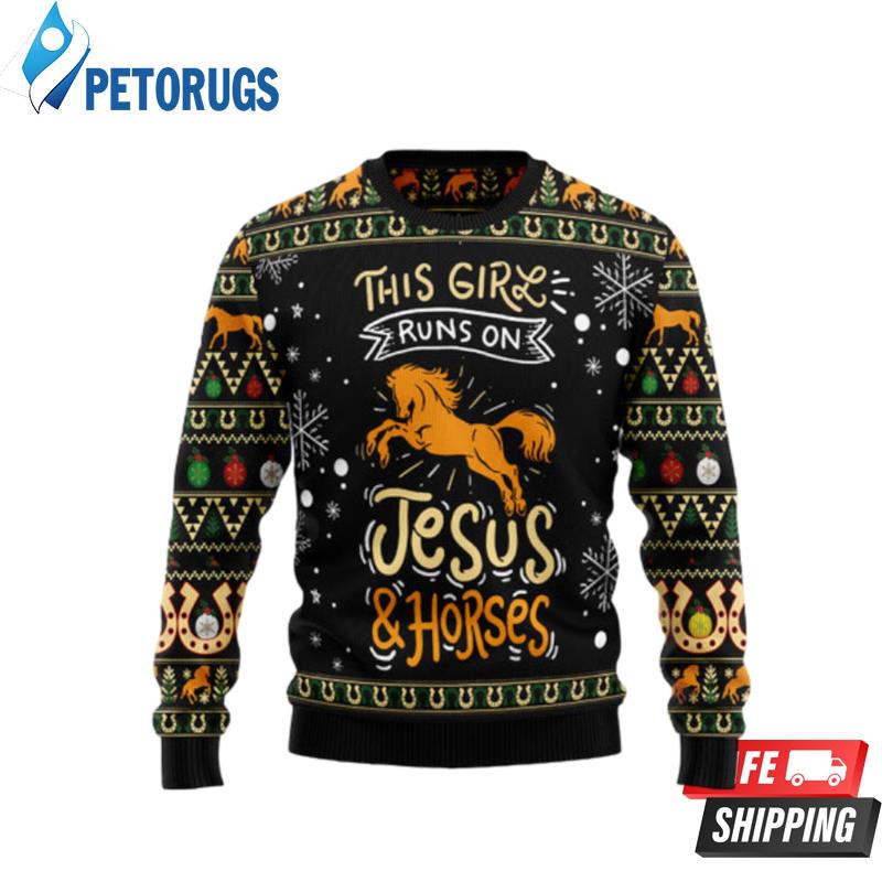 Girls Run On Jesus And Horses Ugly Christmas Sweaters