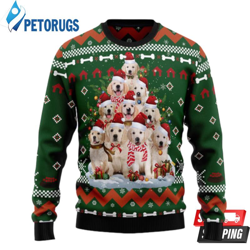 Golden Retriever Pine Tree Ugly Christmas Sweaters