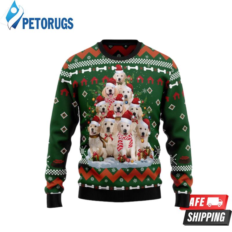 Golden Retriever Pine Tree Ugly Christmas Sweaters