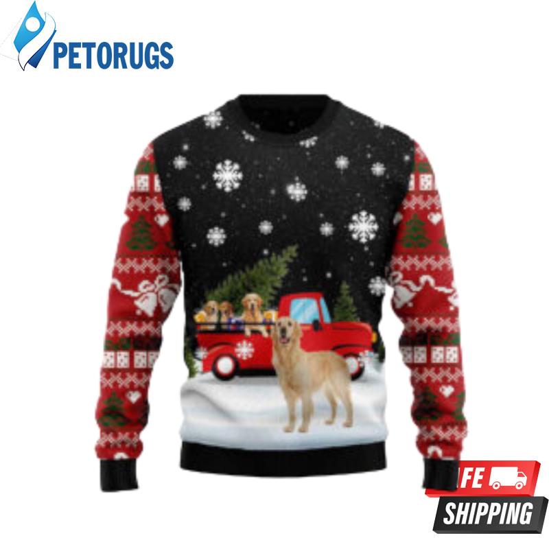 Golden Retriever Red Truck Dog Lover Ugly Christmas Sweaters