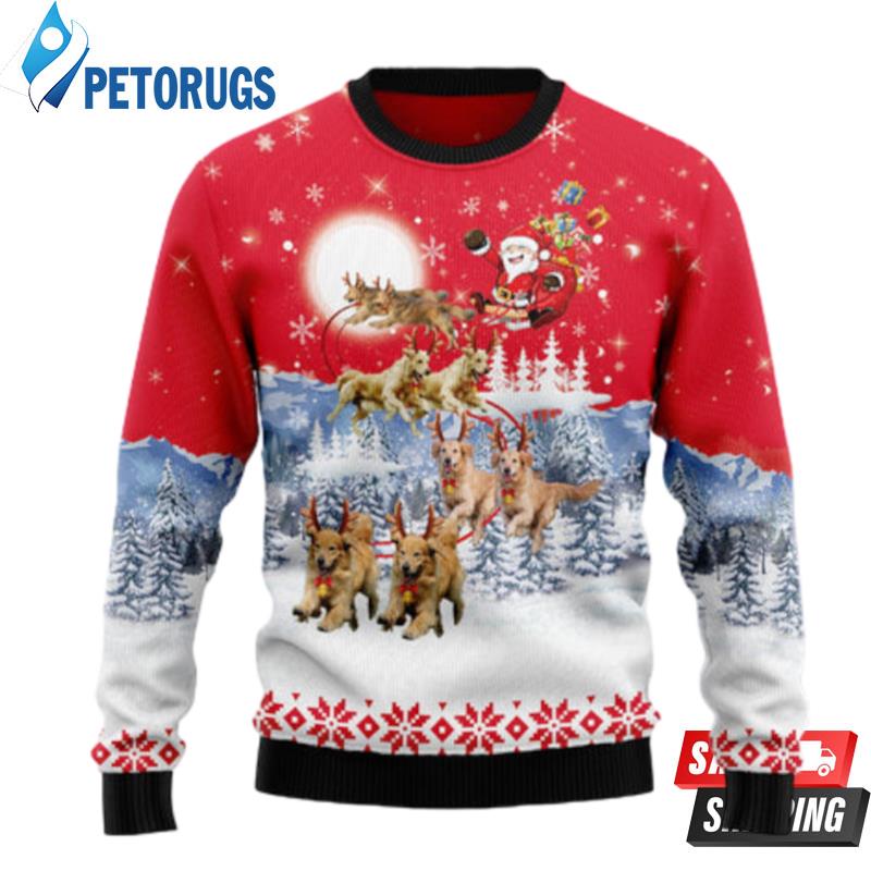 Golden Retriever Santa Claus Ugly Christmas Sweaters