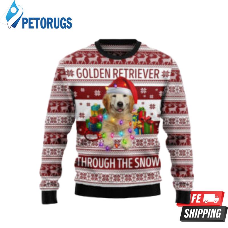 Golden Retriever Through The Snow Dog Ugly Christmas Sweaters