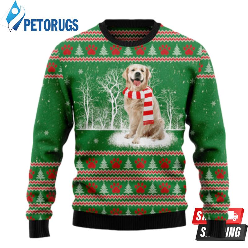 Golden Retriever Winter Tree Ugly Christmas Sweaters