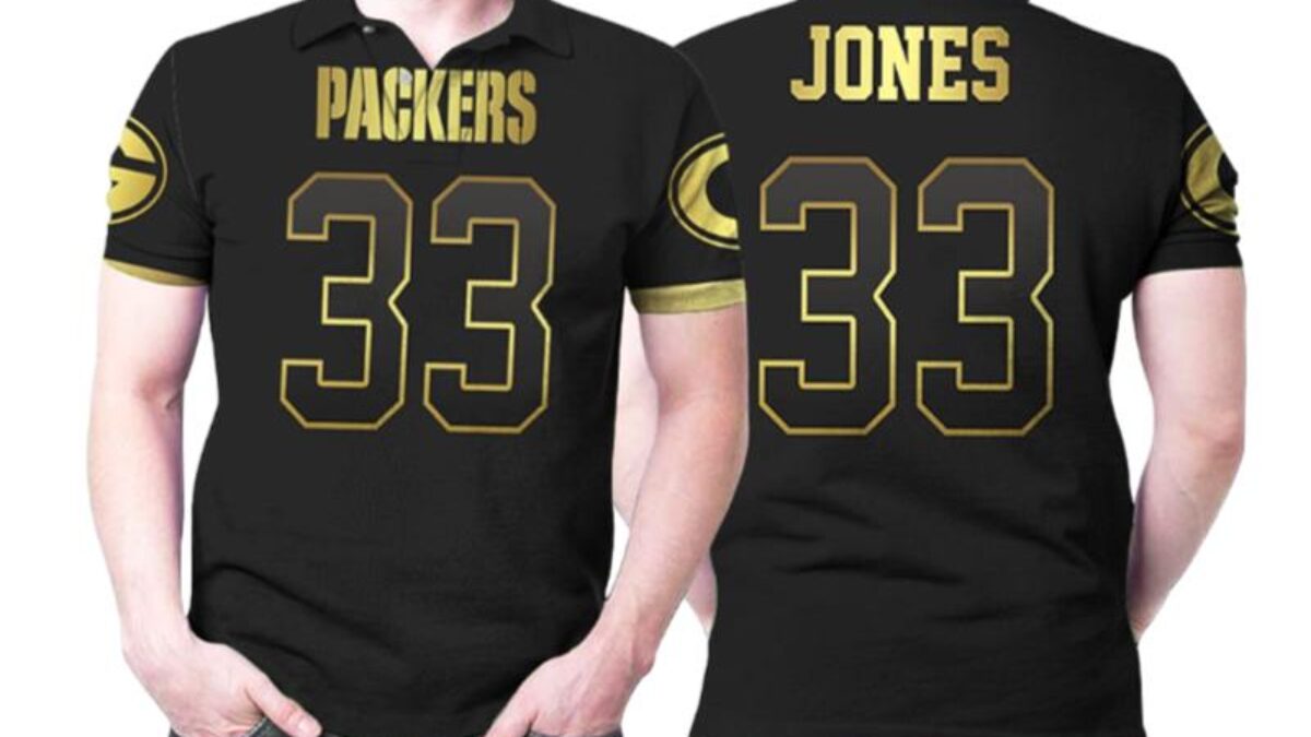 Aaron Jones 33 Green Bay Packers Football Team Logo Personalized Name Gift  For Green Bay Packers Fans Aaron Jones Lovers Polo Shirt