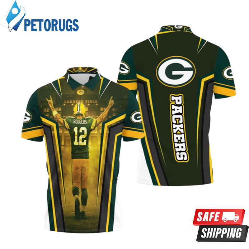 Green Bay Packers 12 Aaron Rodgers Black Golden Edition Jersey Inspired  Polo Shirt - S