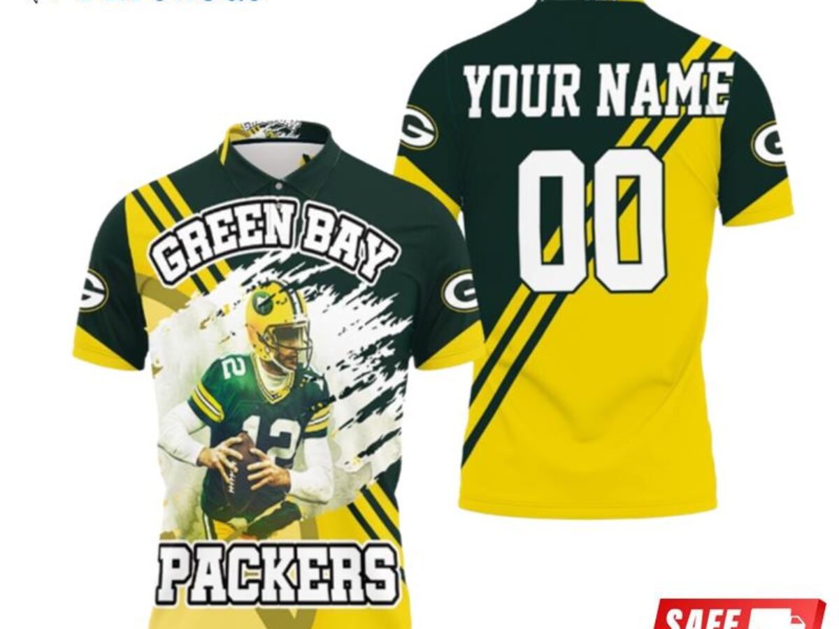 Green Bay Packers Aaron Rodgers 12 3d Jersey Polo Shirt All Over