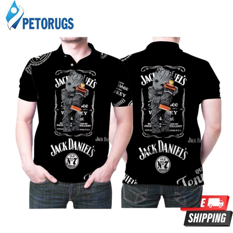 Groot Hugs Jack Daniels Wine Bottle Printed Gift For Groot And Jack Daniels Lovers Polo Shirts
