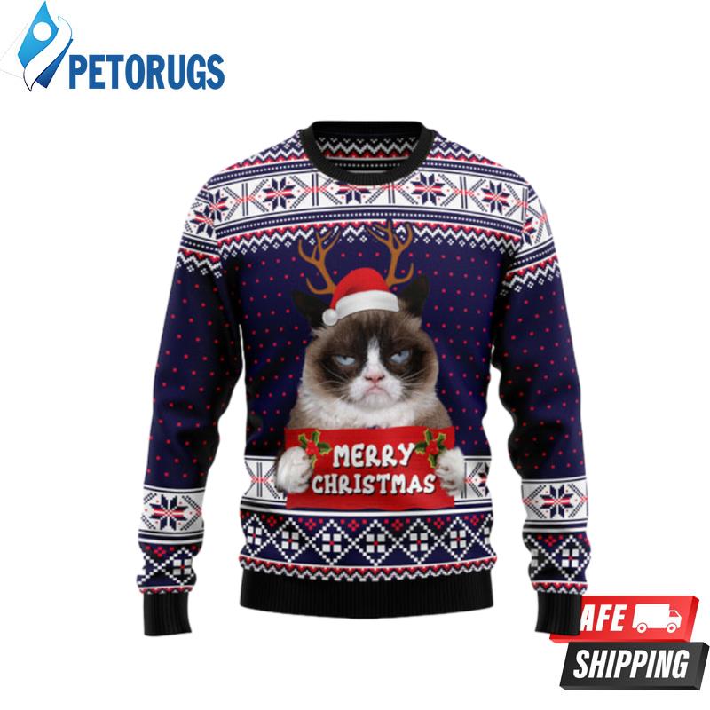 Grumpy Cat Merry Christmas Xmas Santa Hat Ugly Christmas Sweaters
