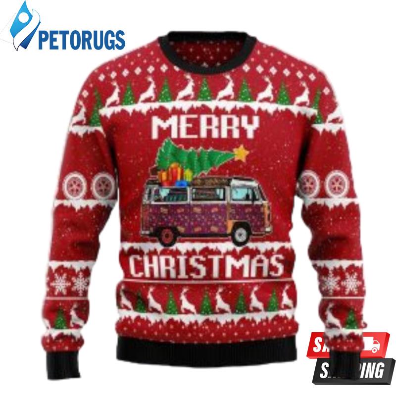 Hippie Car Merry Christmas Funny Gift Ugly Christmas Sweaters