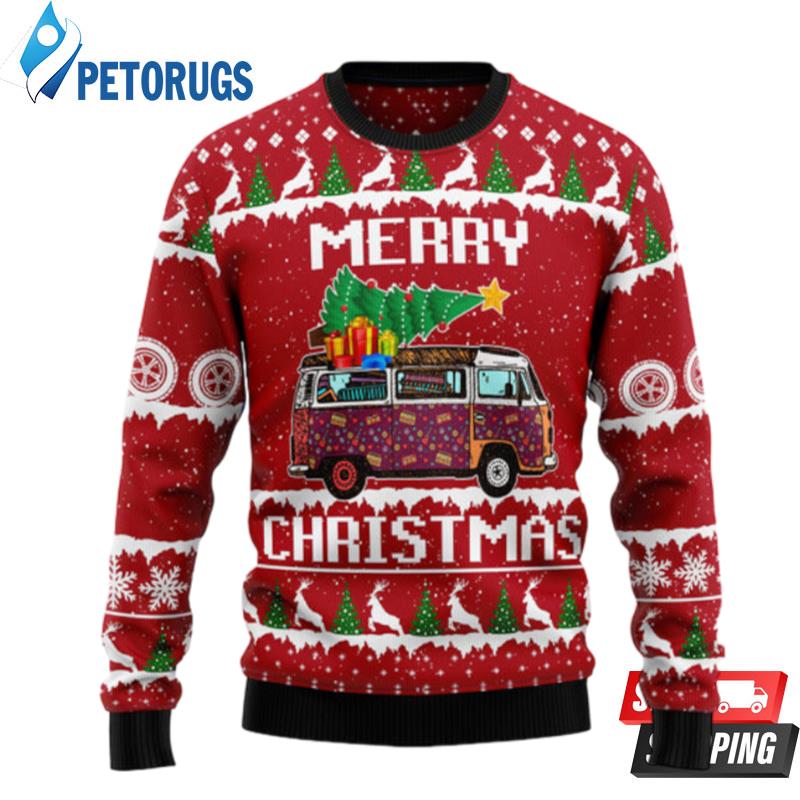 Hippie Car Merry Christmas Ugly Christmas Sweaters