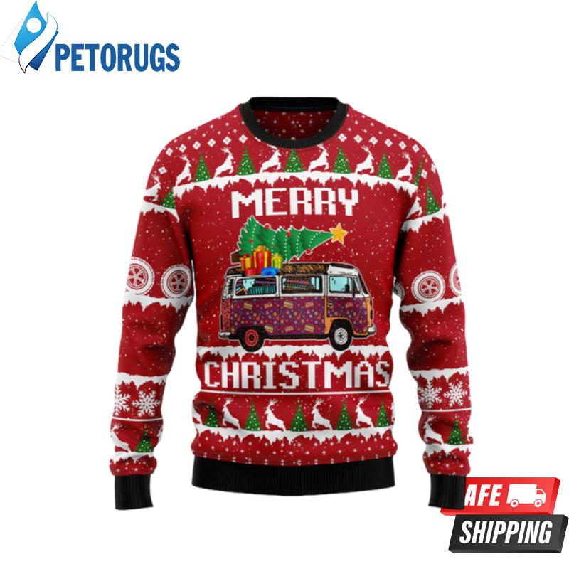 Hippie Car Merry Christmas Ugly Christmas Sweaters