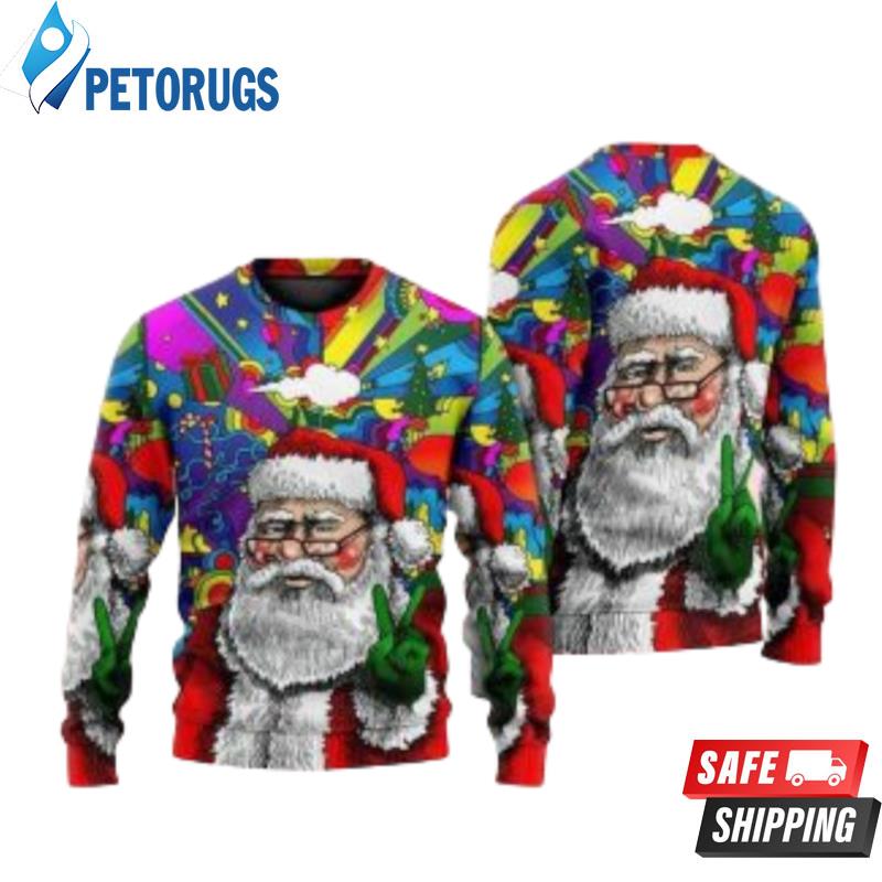 Hippie Santa Claus Gift For Christmas Ugly Christmas Sweaters