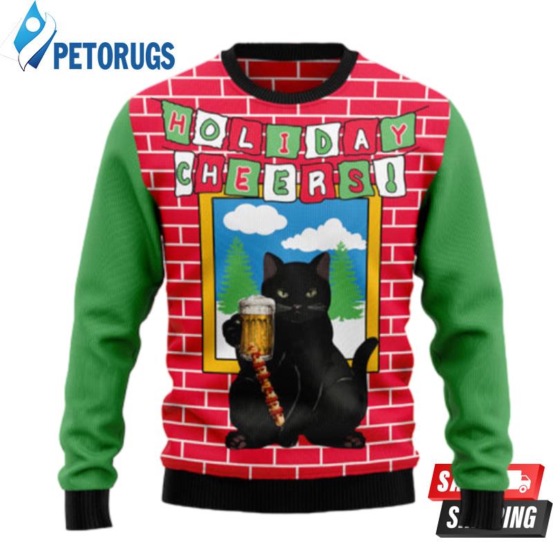Holiday Cheer Black Cat Beer Ugly Christmas Sweaters