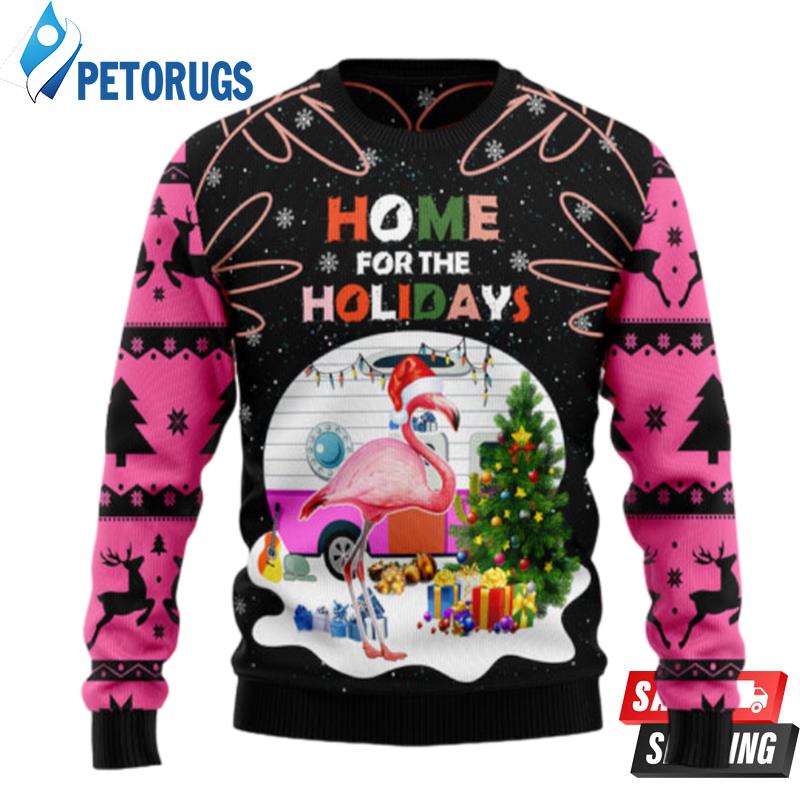 Home For The Holidays Flamingo Ugly Christmas Sweaters