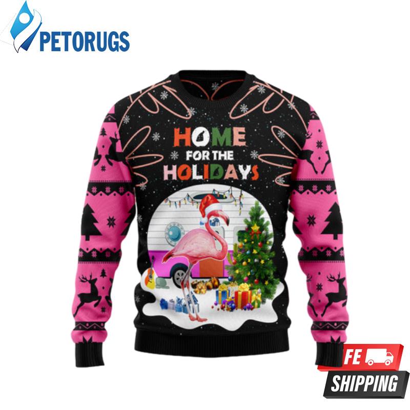 Home For The Holidays Flamingo Ugly Christmas Sweaters