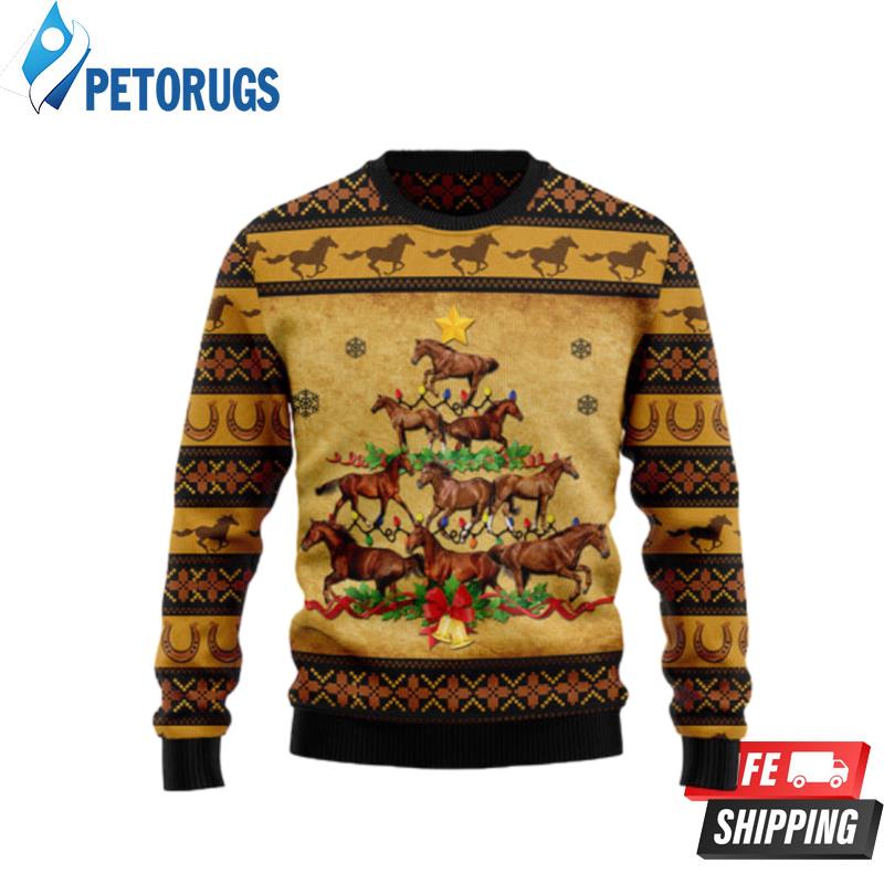Horse Christmas Tree Ugly Christmas Sweaters - Peto Rugs
