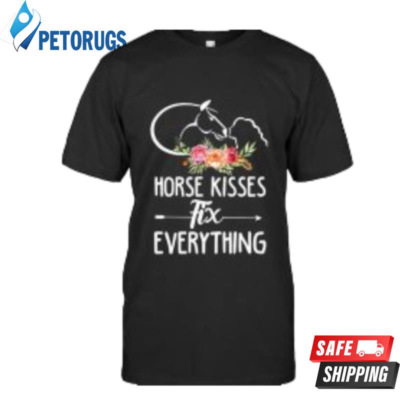 Horse Kisses Fix Everything Funny Horse Lovers Equestrians Flowers Ladies Women s Polo Shirts