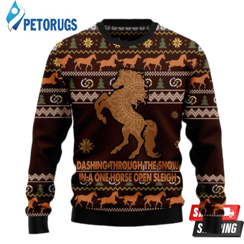 Horse Through Snow Ugly Christmas Sweaters - Peto Rugs
