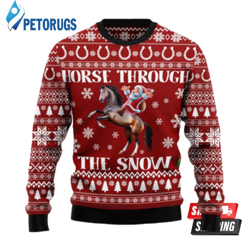 Horse Through The Snow Ugly Christmas Sweaters - Peto Rugs