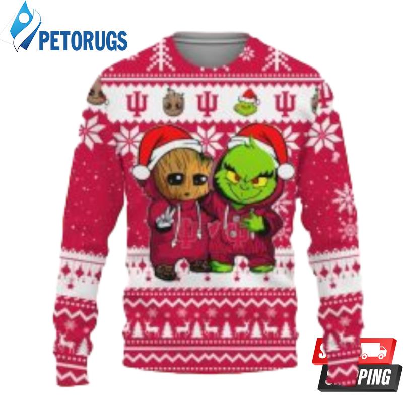 Indiana Hoosiers Baby Groot And Grinch Ugly Christmas Sweaters
