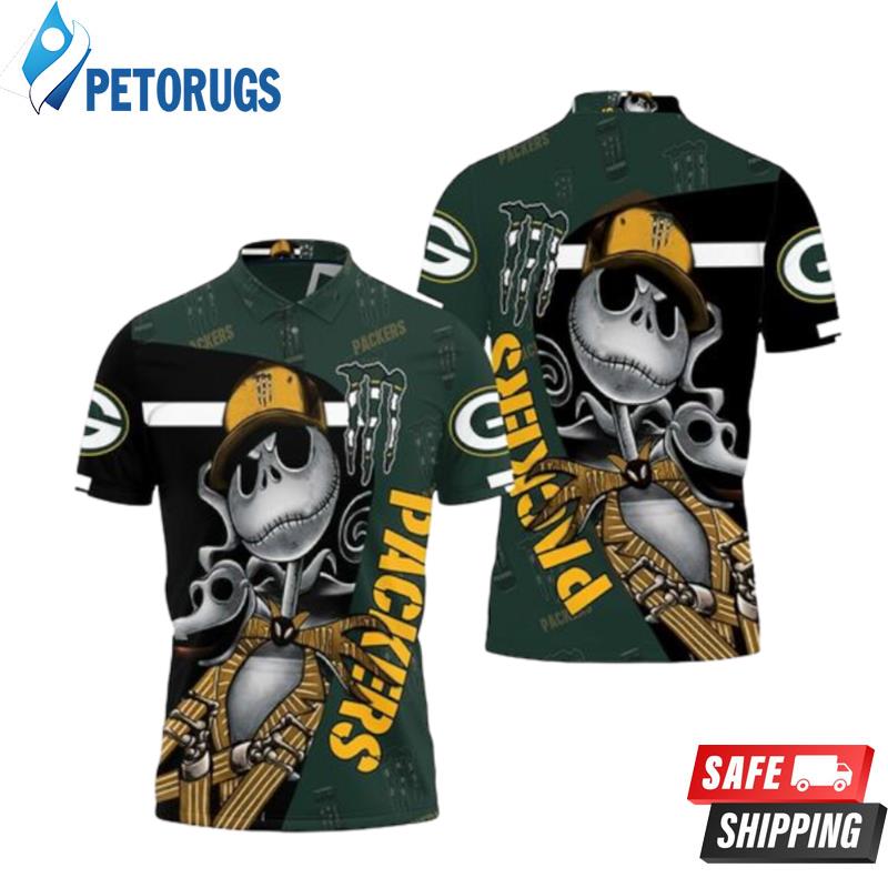 Jack Skellington Monster Energy Logo Printed For Fan Green Bay Packers Polo Shirts