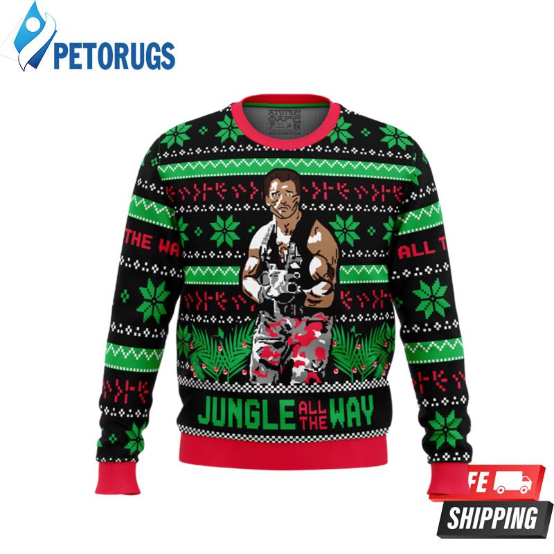 Jungle All The Way Arnold Schwarzenegger Ugly Christmas Sweaters - Peto ...