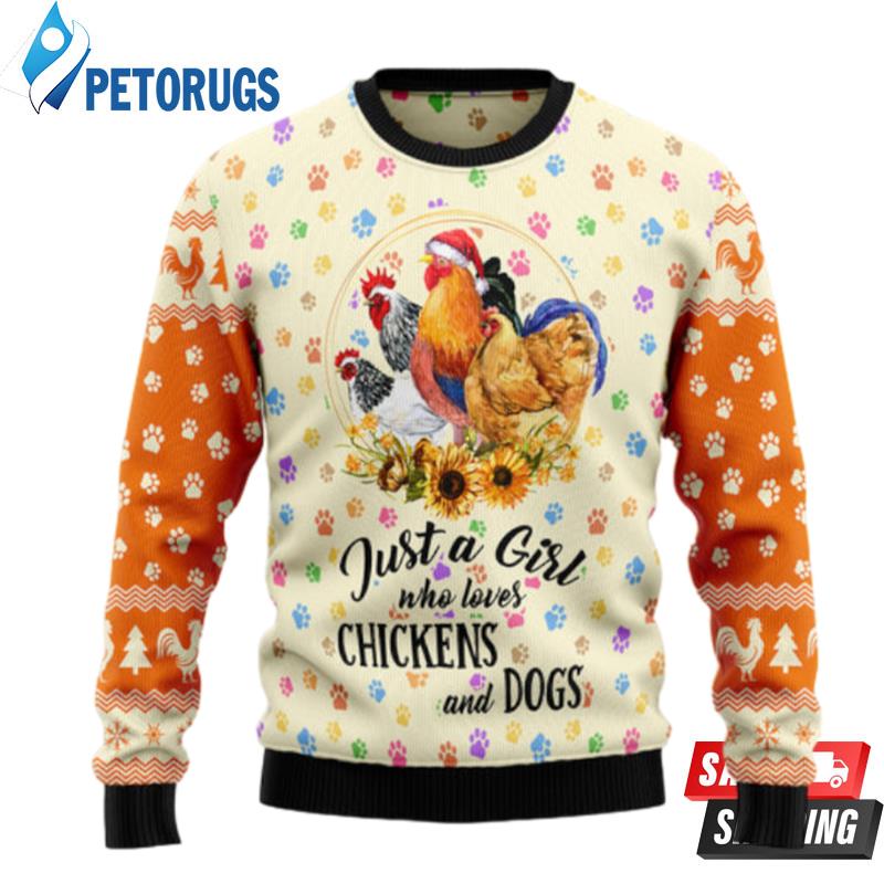 Just A Girl Who Loves Chickens And Dogs Ugly Christmas Sweaters