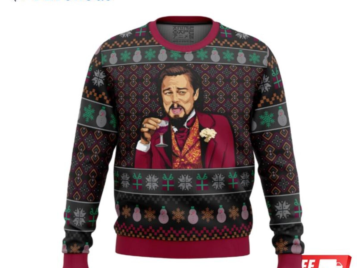 Laughing Leo DiCaprio Meme Ugly Christmas Sweaters Peto Rugs