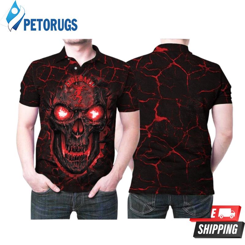 Lava Skull Fireball Printed Graphic Printed Polo Shirts