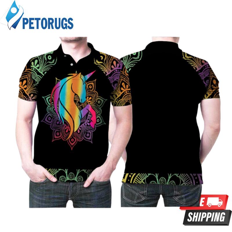 Lgbt Unicorn Mandala Pattern Pride Flag Designed For Lgbt Supporters Yogis Polo Shirts