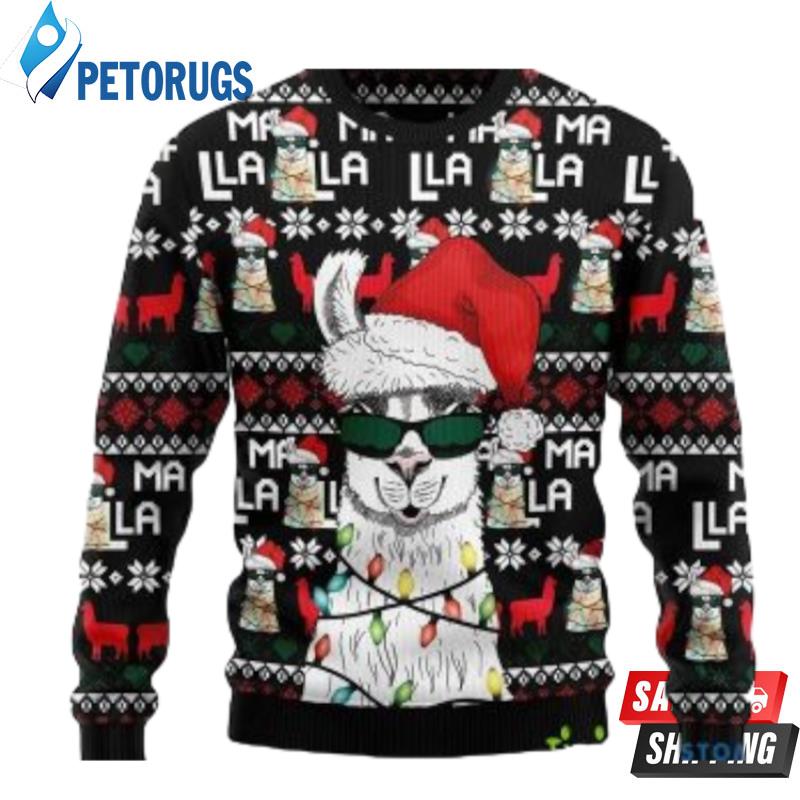 Llama Christmas Light Ugly Christmas Sweaters