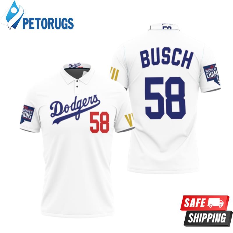 Los Angeles Dodgers Busch 58 2020 Championship Golden Edition White Inspired Style Polo Shirts