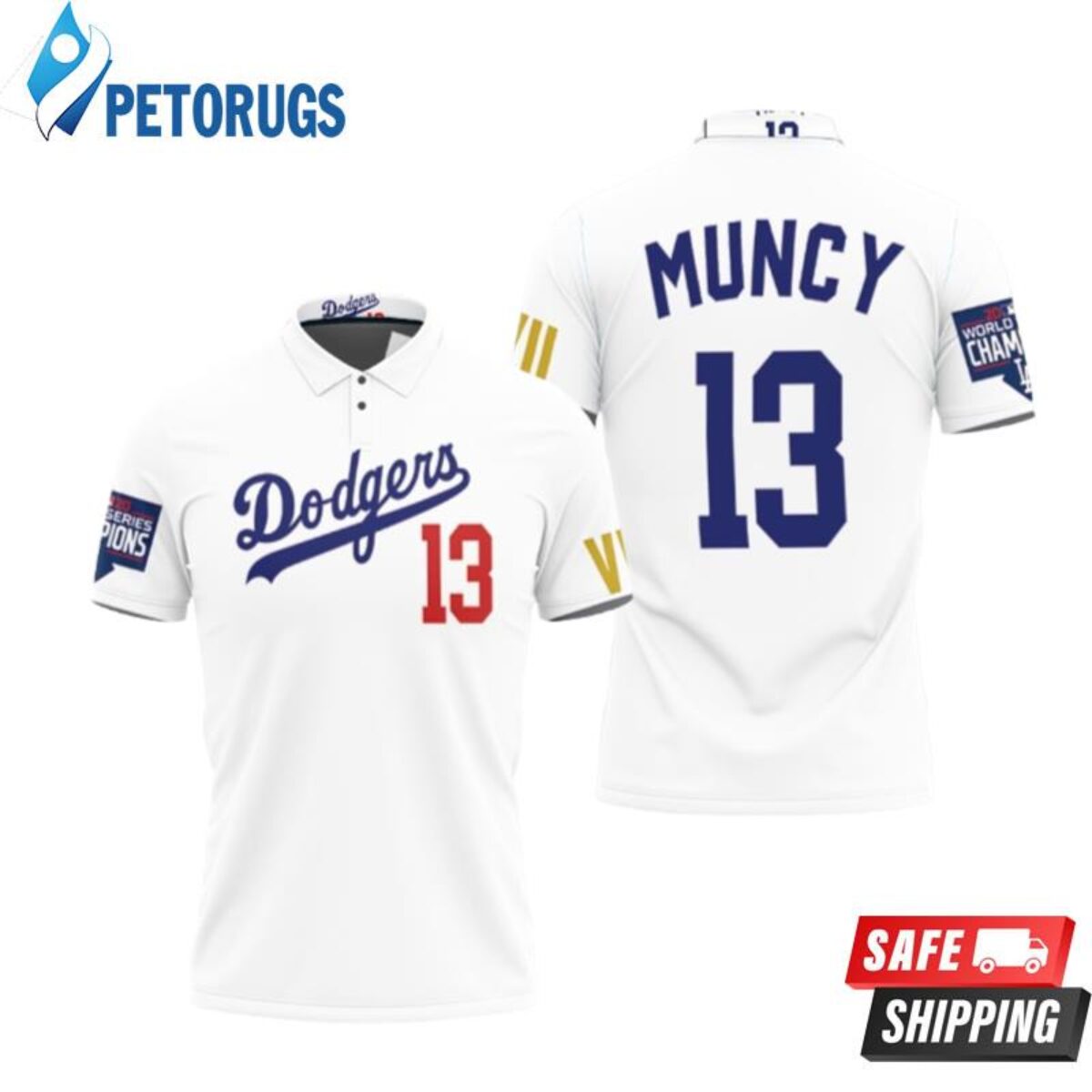 Los Angeles Dodgers Muncy 13 2020 Championship Golden Edition White  Inspired Style Polo Shirts - Peto Rugs