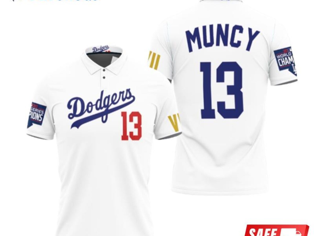 Los Angeles Dodgers Muncy 13 2020 Championship Golden Edition White  Inspired Style Polo Shirts - Peto Rugs