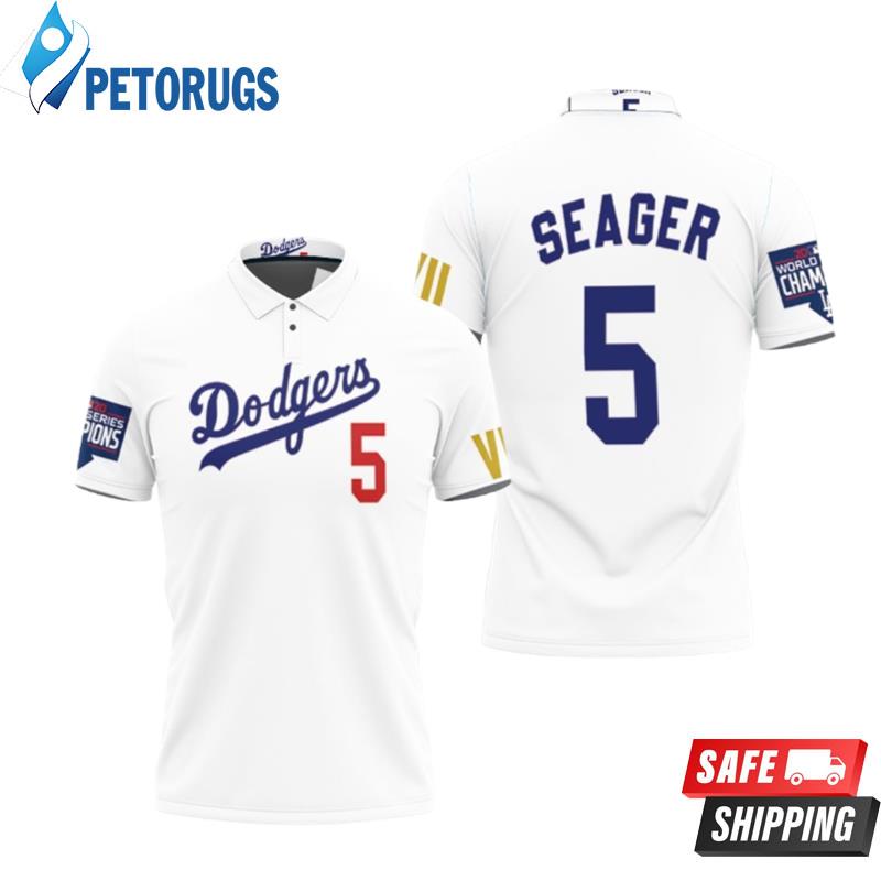 Los Angeles Dodgers Seager 5 2020 Championship Golden Edition White Inspired Style Polo Shirts