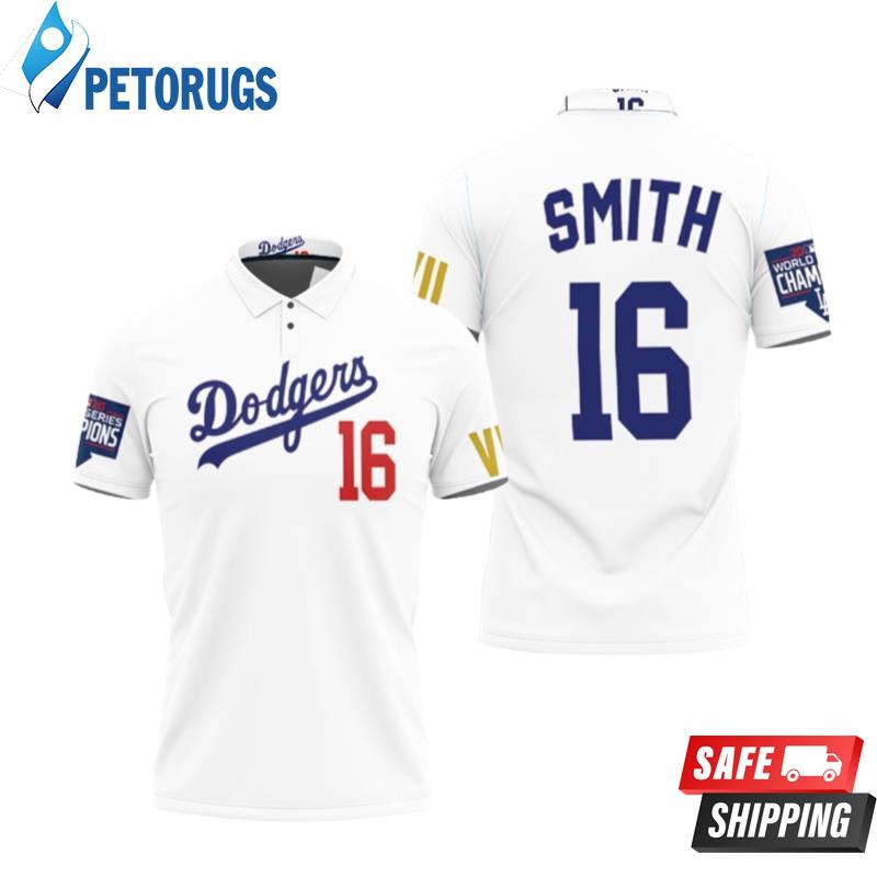 Los Angeles Dodgers Smith 16 2020 Championship Golden Edition White Inspired Style Polo Shirts