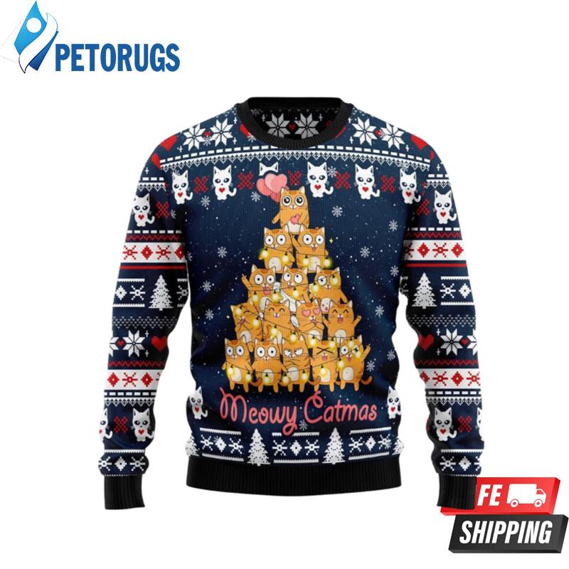 Meowy Black Cat Ugly Christmas Sweaters