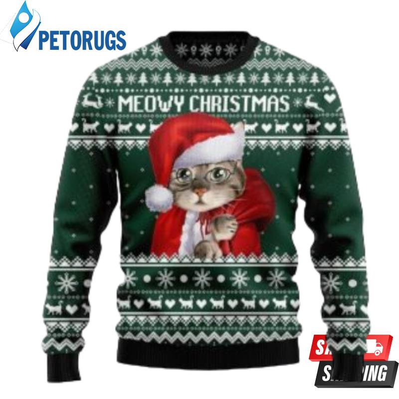 Meowy Cat Santa Christmas Ugly Christmas Sweaters