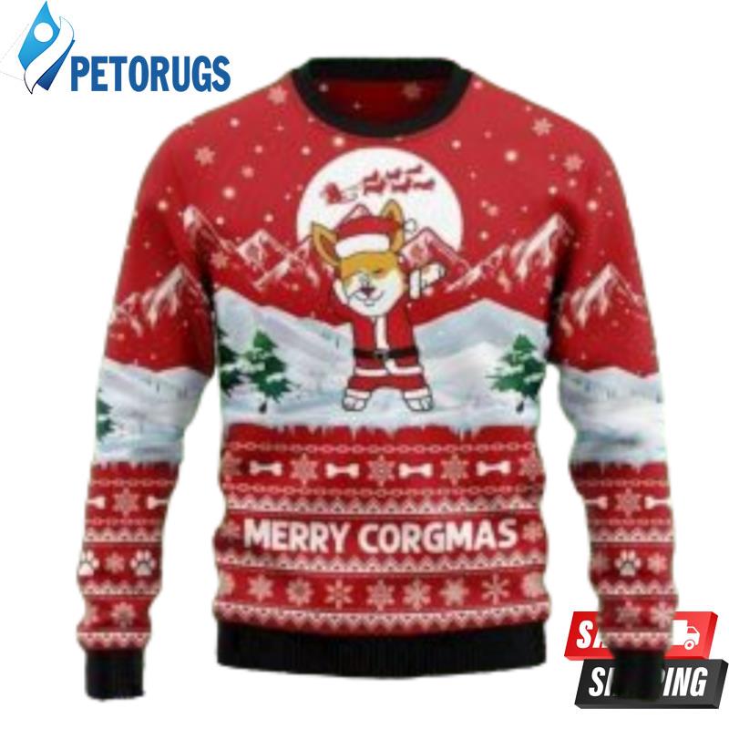 Merry Christmas Corgi Santa Merry Corgmas Red Brown Ugly Christmas Sweaters