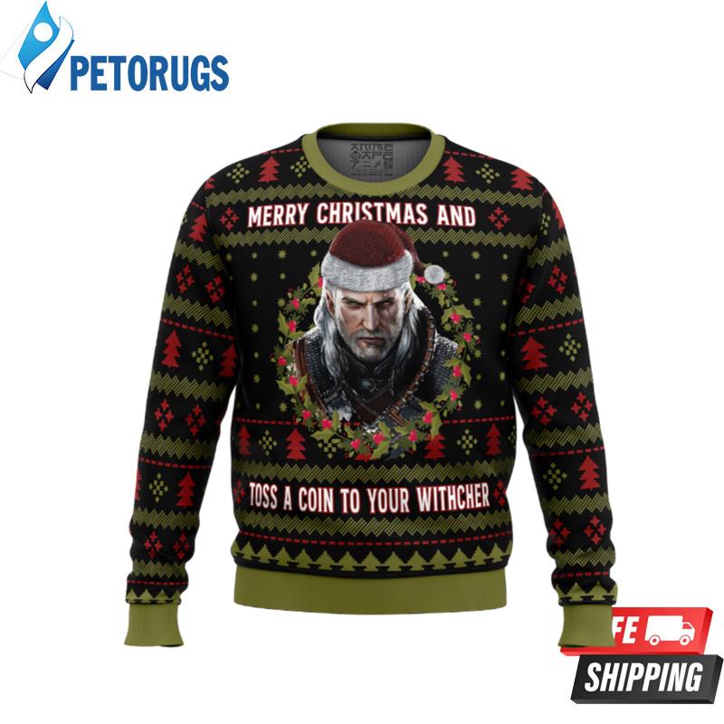 Merry Christmas and Toss a Coin The Witcher Ugly Christmas Sweaters