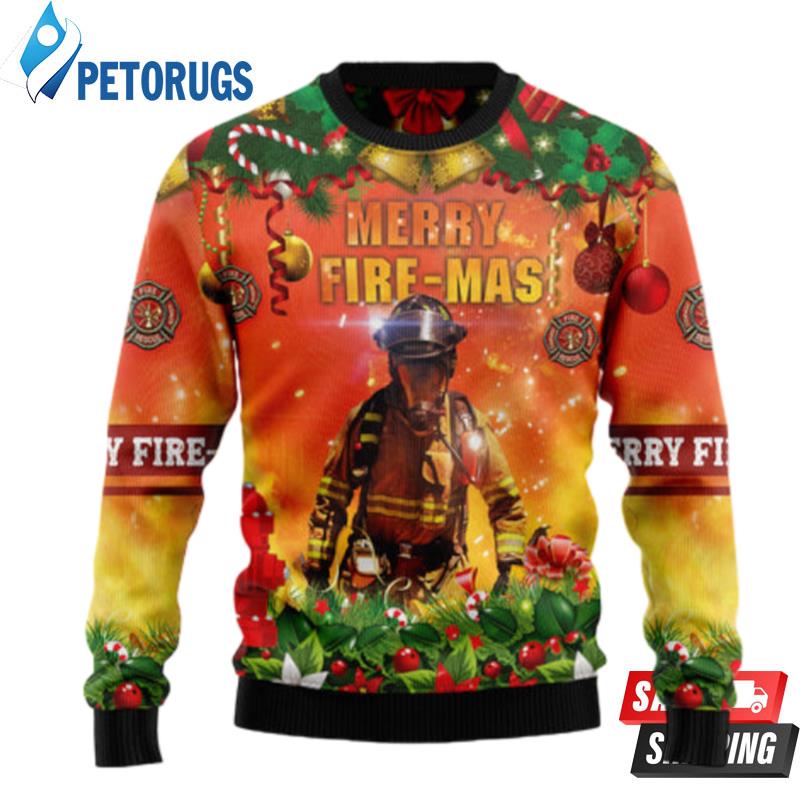 Merry Fire Mas Firefighter Ugly Christmas Sweaters