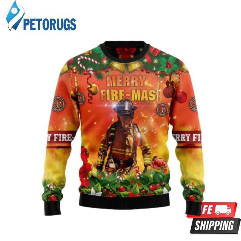 Merry Fire Mas Firefighter Ugly Christmas Sweaters