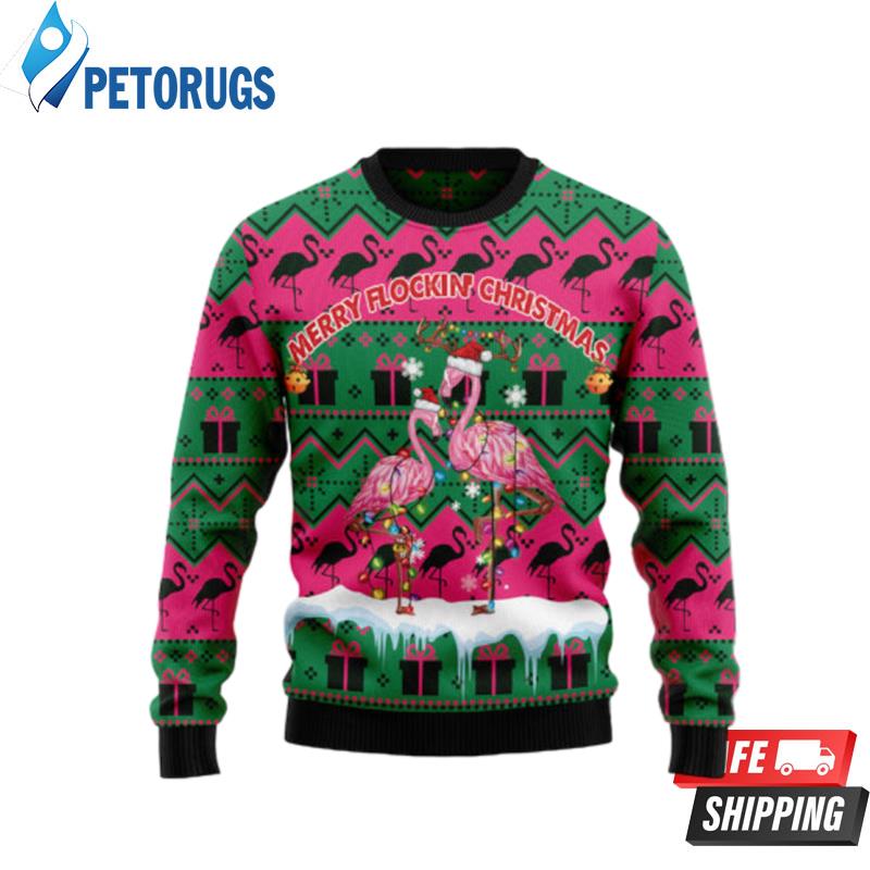 Merry Flockin' Christmas Flamingo Ugly Christmas Sweaters