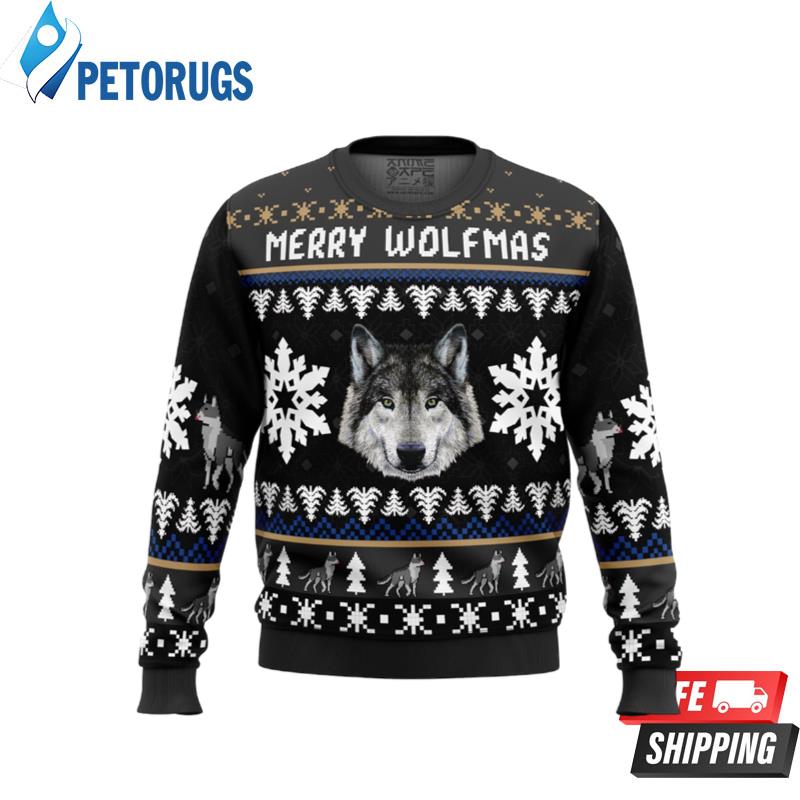 Merry Wolfmas Wolf Ugly Christmas Sweaters