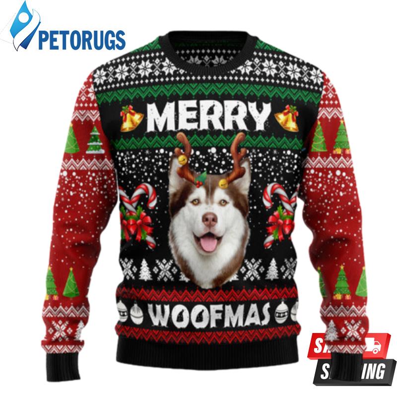 Merry Woofmas Husky Ugly Christmas Sweaters