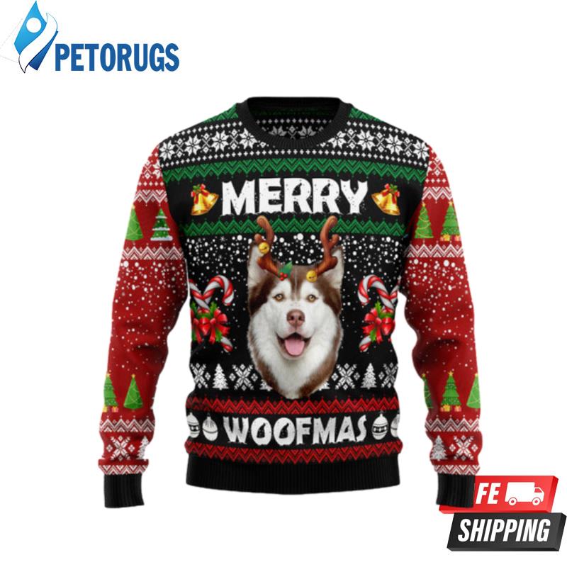 Merry Woofmas Husky Ugly Christmas Sweaters