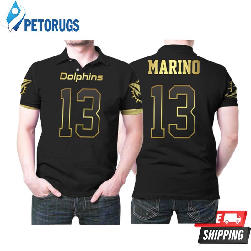 Miami Dolphins Dan Marino 13 Nfl American Football Team Black Golden Edition Style Gift For Dolphins Fans Polo Shirts