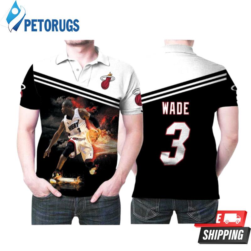 Miami Heat Dwyane Wade 3 Nba Legend Basketball Dribbling Skill Fire For Heat Fans Polo Shirts