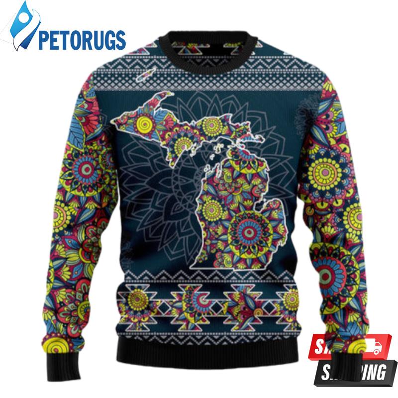 Michigan Blue Mandala Ugly Christmas Sweaters
