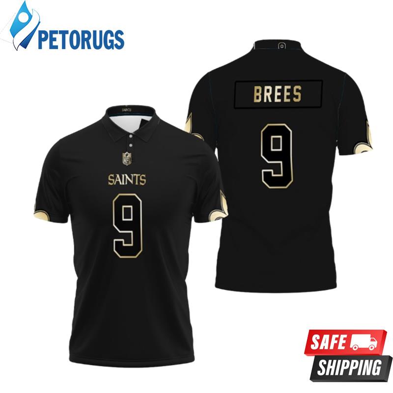 New Orleans Saints 9 Drew Brees Black Golden Edition Mens Inspired